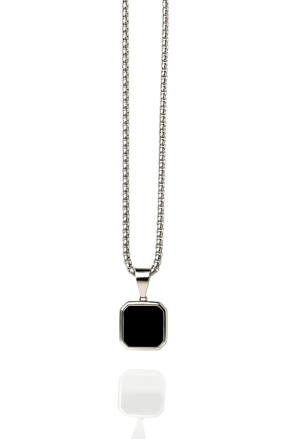 Minimalist Silver & Black Onyx Geometric Pendant Necklace