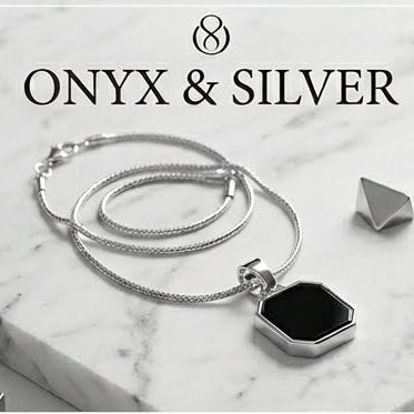 Minimalist Silver & Black Onyx Geometric Pendant Necklace
