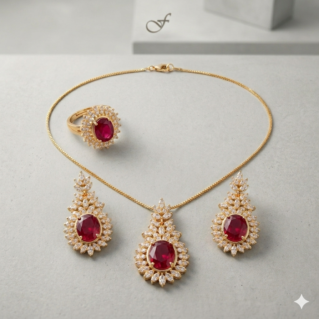 Royal Silver Crystal Necklace & Earrings Set