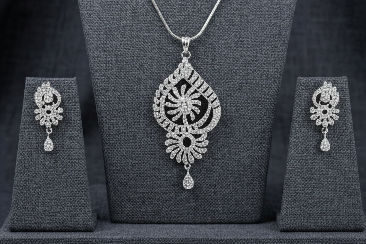 Silver Plated Pendant & Drop Earring Set