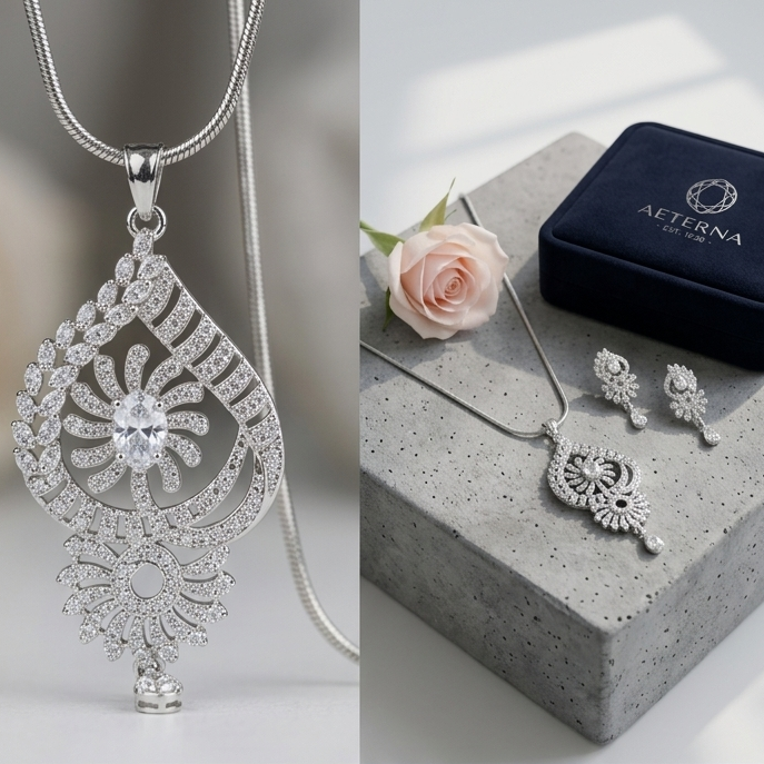 Silver Plated Pendant & Drop Earring Set