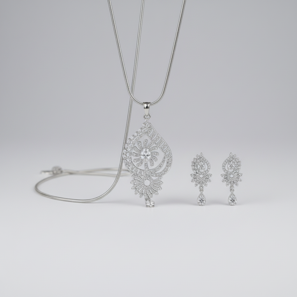 Silver Plated Pendant & Drop Earring Set