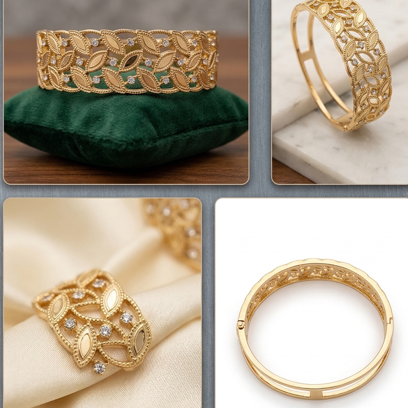 Elegant Gold-Tone Crystal Leaf Vine Bangle