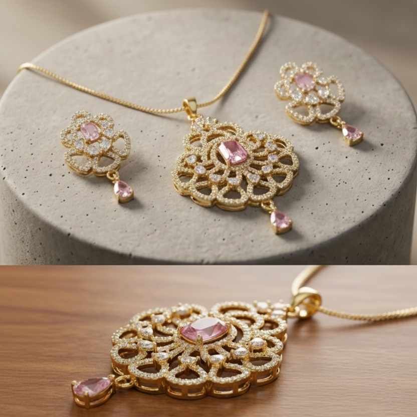 women floral gold jewelry set – Blossom Filigree Suite