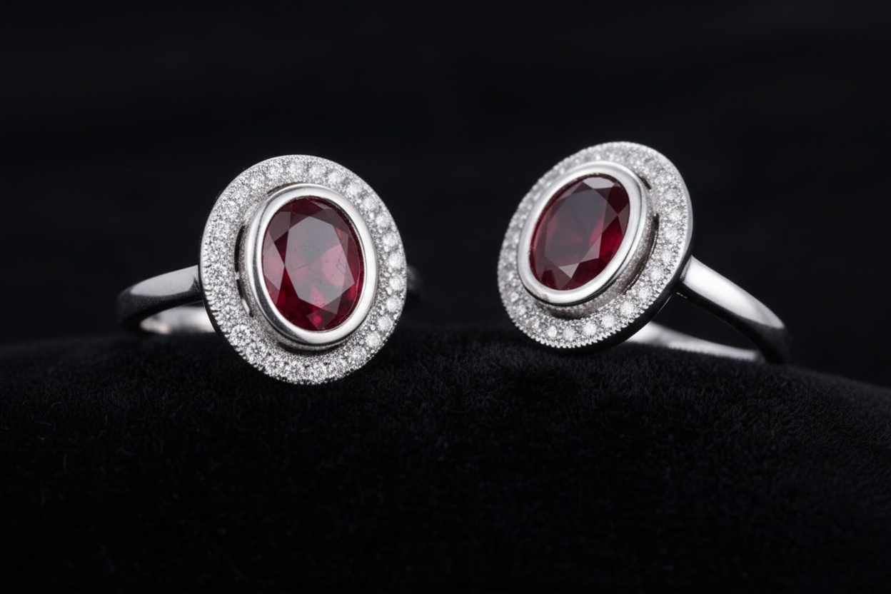 Oval Gemstone Halo Rings Crystal Inlay – Elegant Jewelry for Women