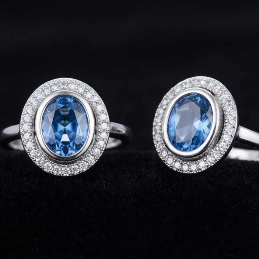 Oval Gemstone Halo Rings Crystal Inlay – Elegant Jewelry for Women