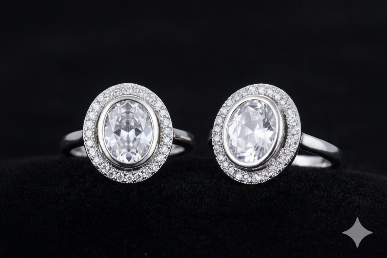  Oval Gemstone Halo Rings Crystal Inlay – Elegant Jewelry for Women