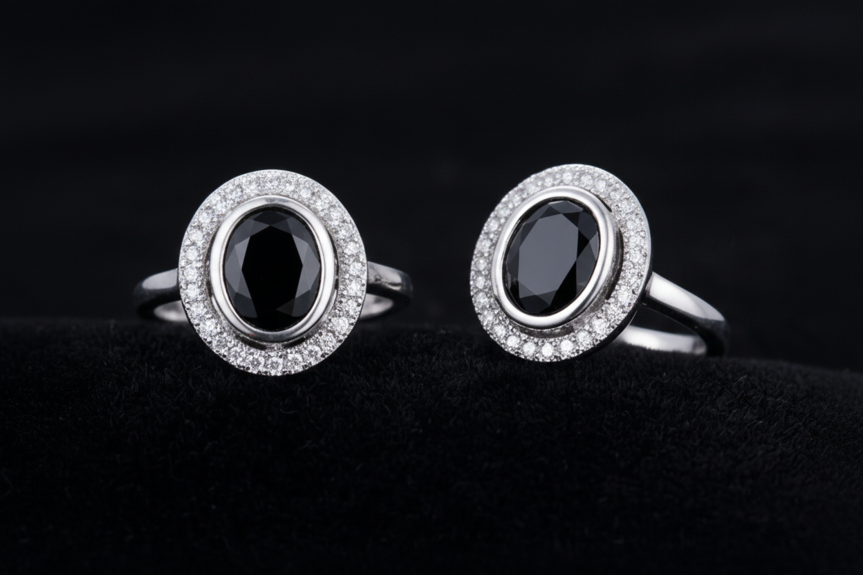 Oval Gemstone Halo Rings Crystal Inlay – Elegant Jewelry for Women
