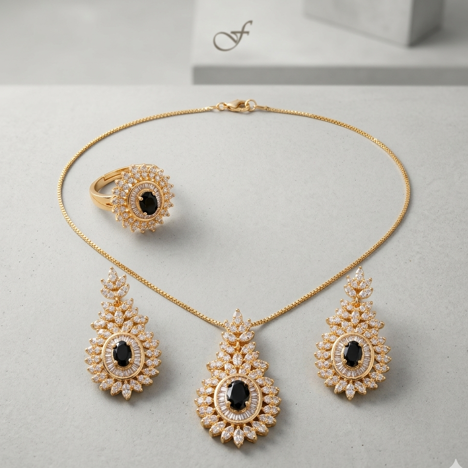 Royal Silver Crystal Necklace & Earrings Set