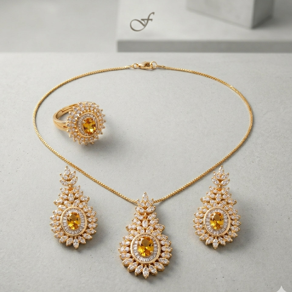 Royal Silver Crystal Necklace & Earrings Set