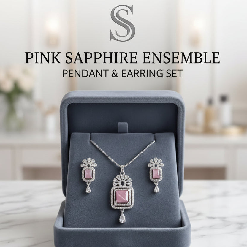 Luxury Pink Stone Jewelry Set - Elegant Rose Quartz Pendant