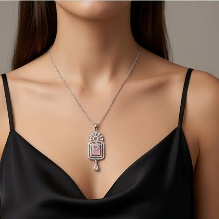 Luxury Pink Stone Jewelry Set - Elegant Rose Quartz Pendant