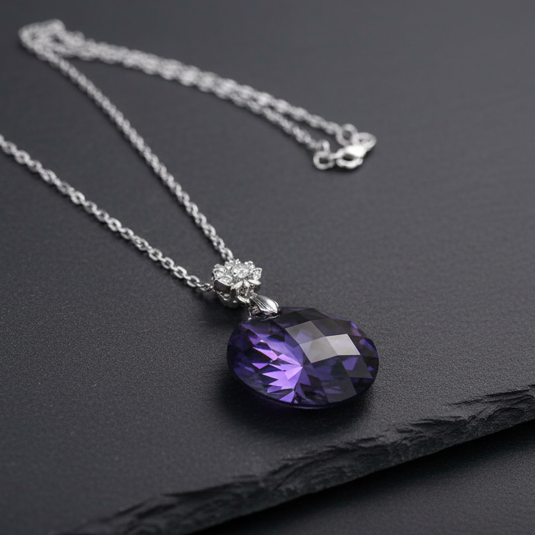 Violet Statement Necklace with Floral Accent