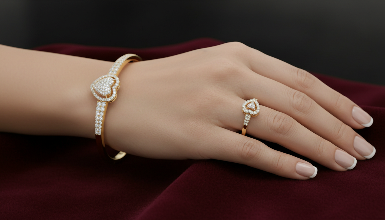 Hearts Ring Set Hearts Collection –Diamond-Encrusted Bangle & Ring Set