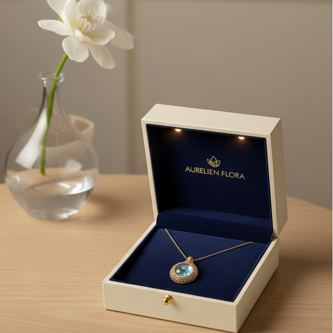 Crystal Halo Pendant – Polished Agate Pendant with Flat Snake Chain