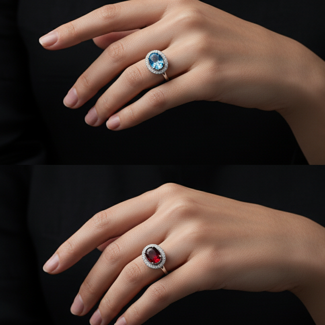 Oval Gemstone Halo Rings Crystal Inlay – Elegant Jewelry for Women