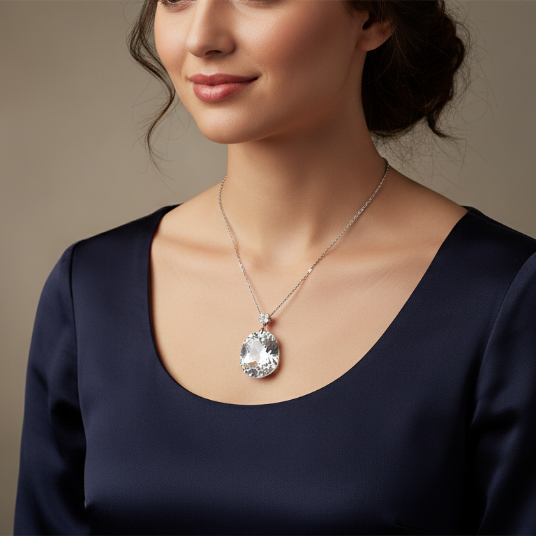 Luxury Oval Crystal Statement Pendant Necklace – Elegant Jewelry