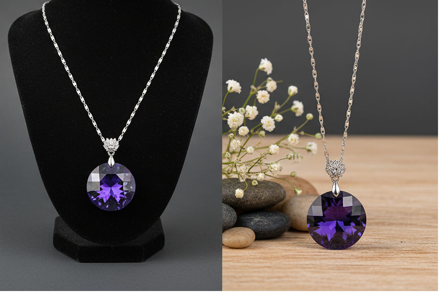 Violet Statement Necklace with Floral Accent