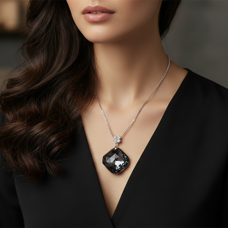 Midnight Glamour Crystal Pendant Necklace  Elegant  Jewelry for Women
