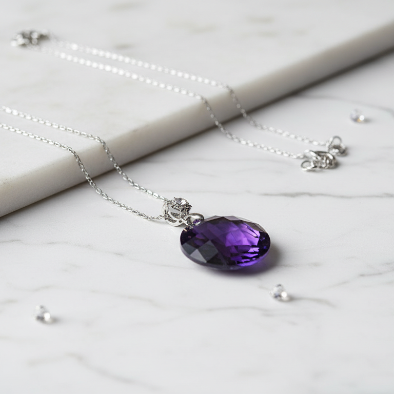 Violet Statement Necklace with Floral Accent