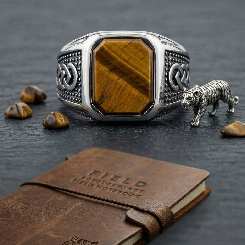 tigers eye signet ring – 925 Sterling Silver Natural Stone