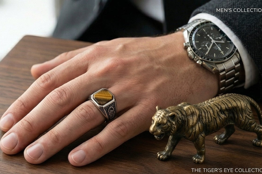tigers eye signet ring – 925 Sterling Silver Natural Stone