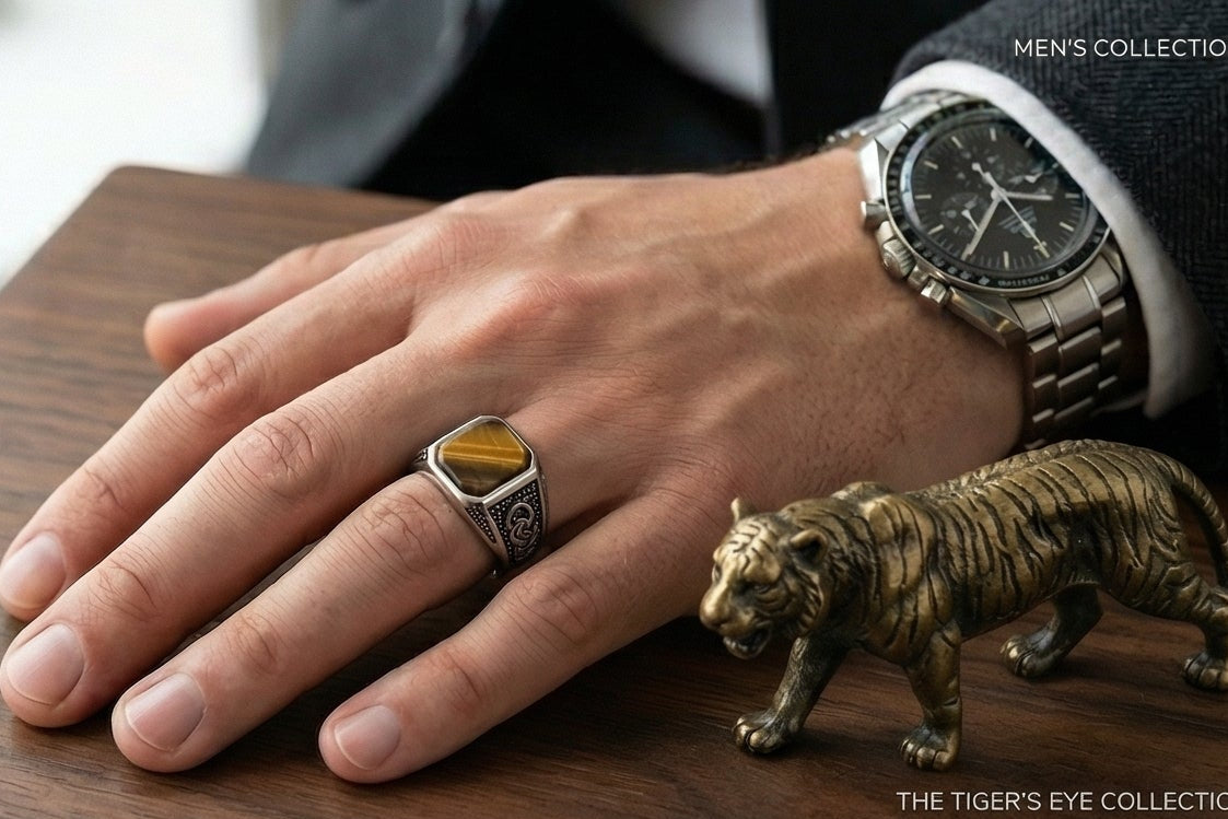 The Guardian Tiger’s Eye Signet Ring – 925 Sterling Silver & Natural Stone
