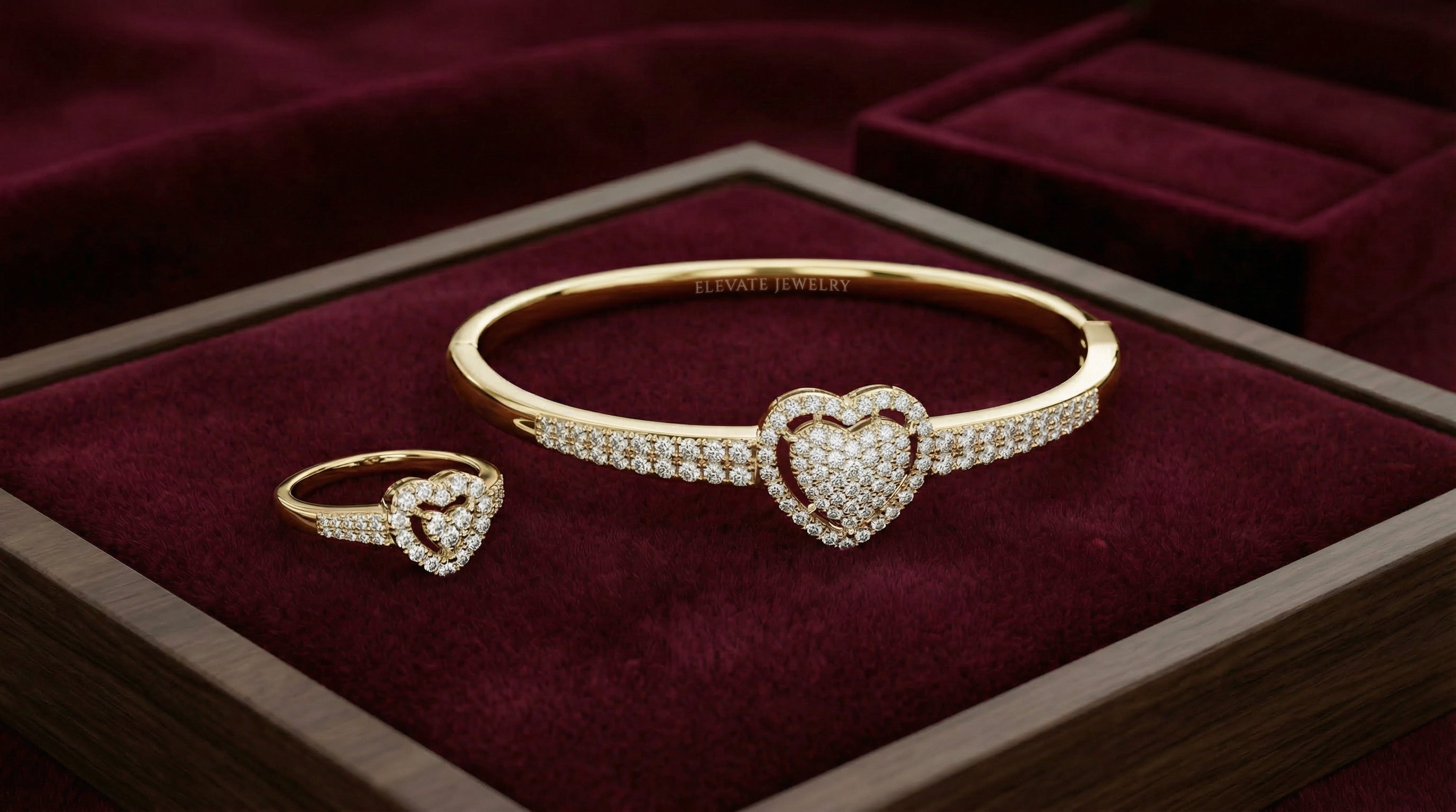 Hearts Ring Set Hearts Collection –Diamond-Encrusted Bangle & Ring Set