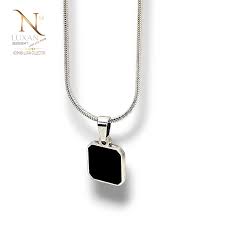 Minimalist Silver & Black Onyx Geometric Pendant Necklace