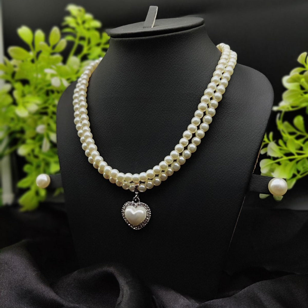 Imported Elegant Double-Strand Pearl Necklace with Heart