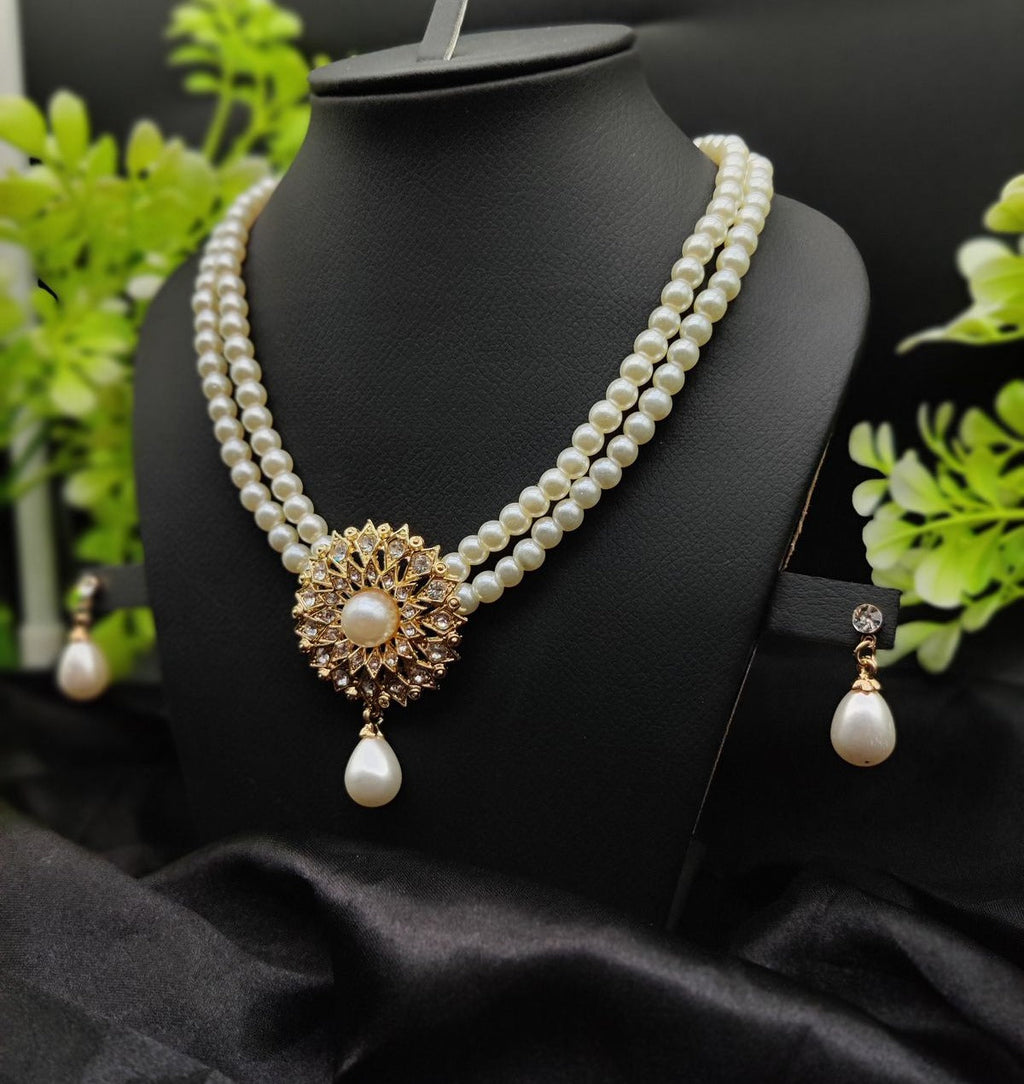 Imported Radiant Double-Layered Pearl Necklace with Golden