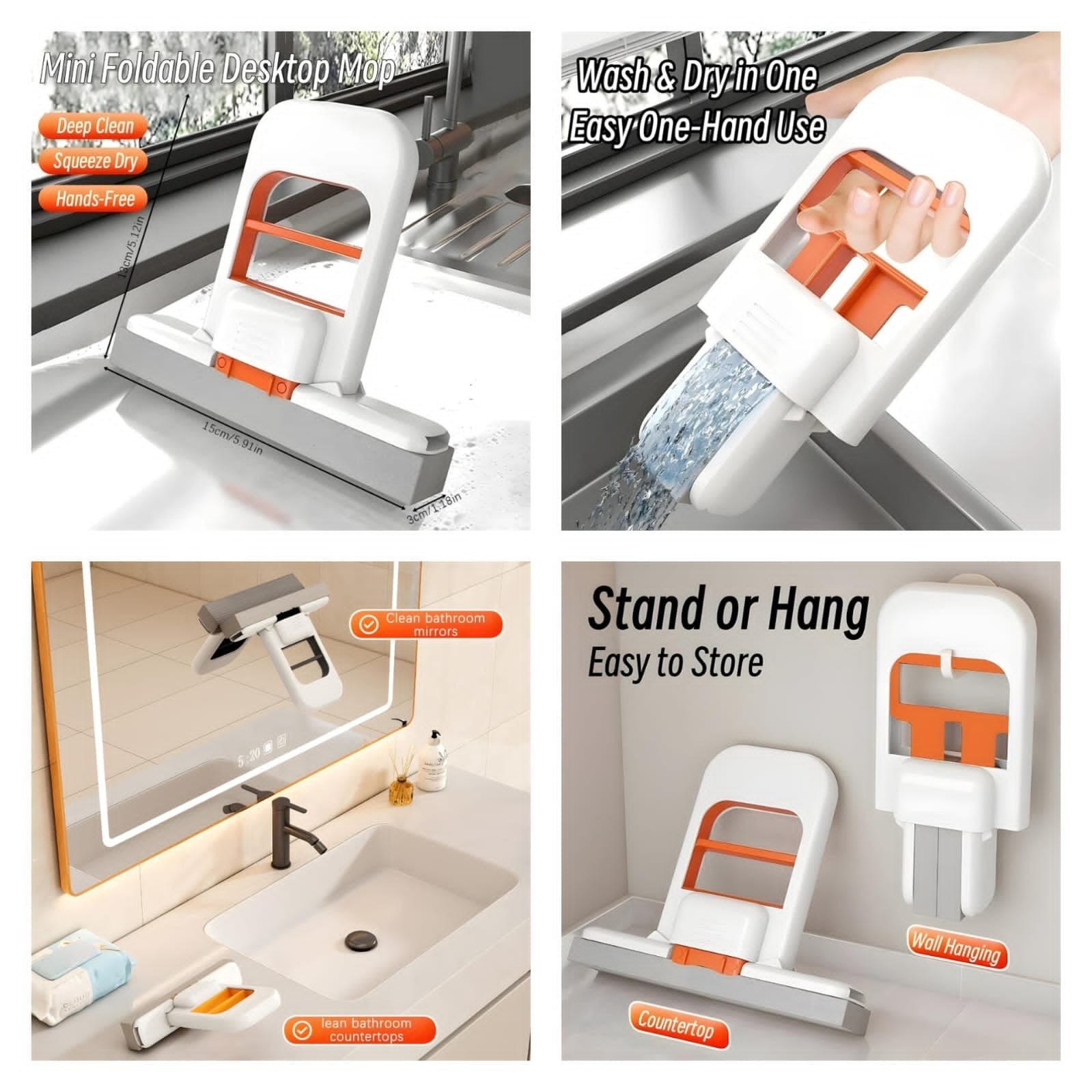Portable Wet & Dry Cleaning | Self‑Squeezing Mop for Kitchen, Bathroom, Car & Glass