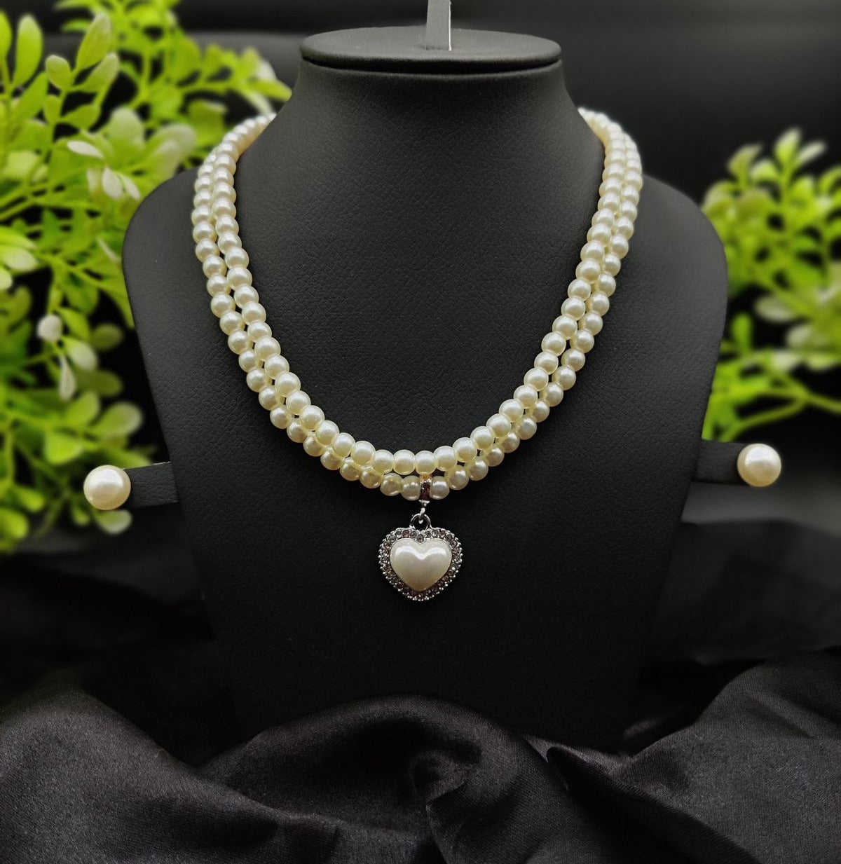 Imported Elegant Double-Strand Pearl Necklace with Heart