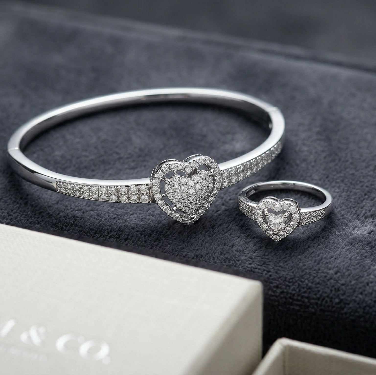 Hearts Ring Set Hearts Collection –Diamond-Encrusted Bangle & Ring Set