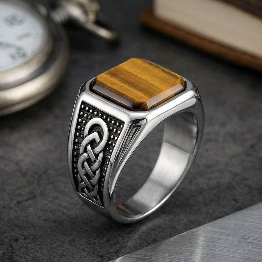 The Guardian Tiger’s Eye Signet Ring – 925 Sterling Silver & Natural Stone