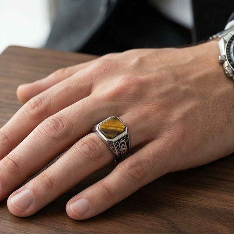 tigers eye signet ring – 925 Sterling Silver Natural Stone
