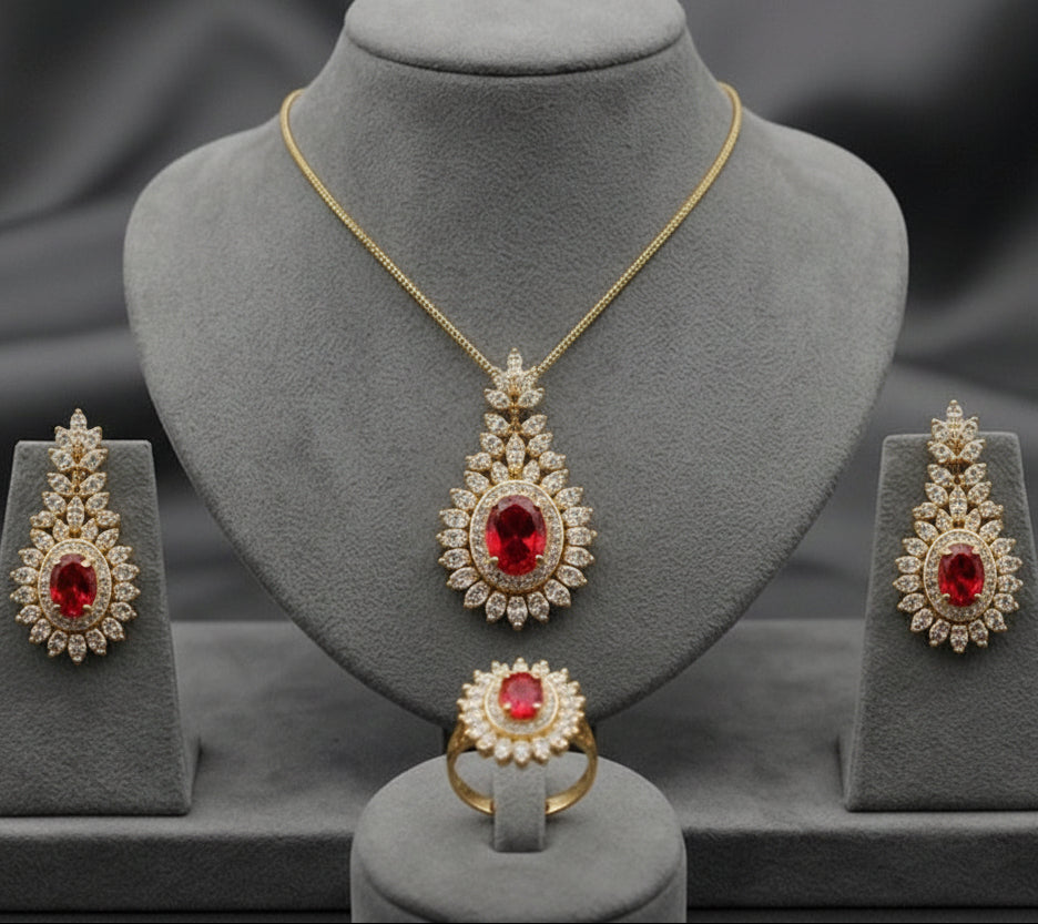 Royal Silver Crystal Necklace & Earrings Set