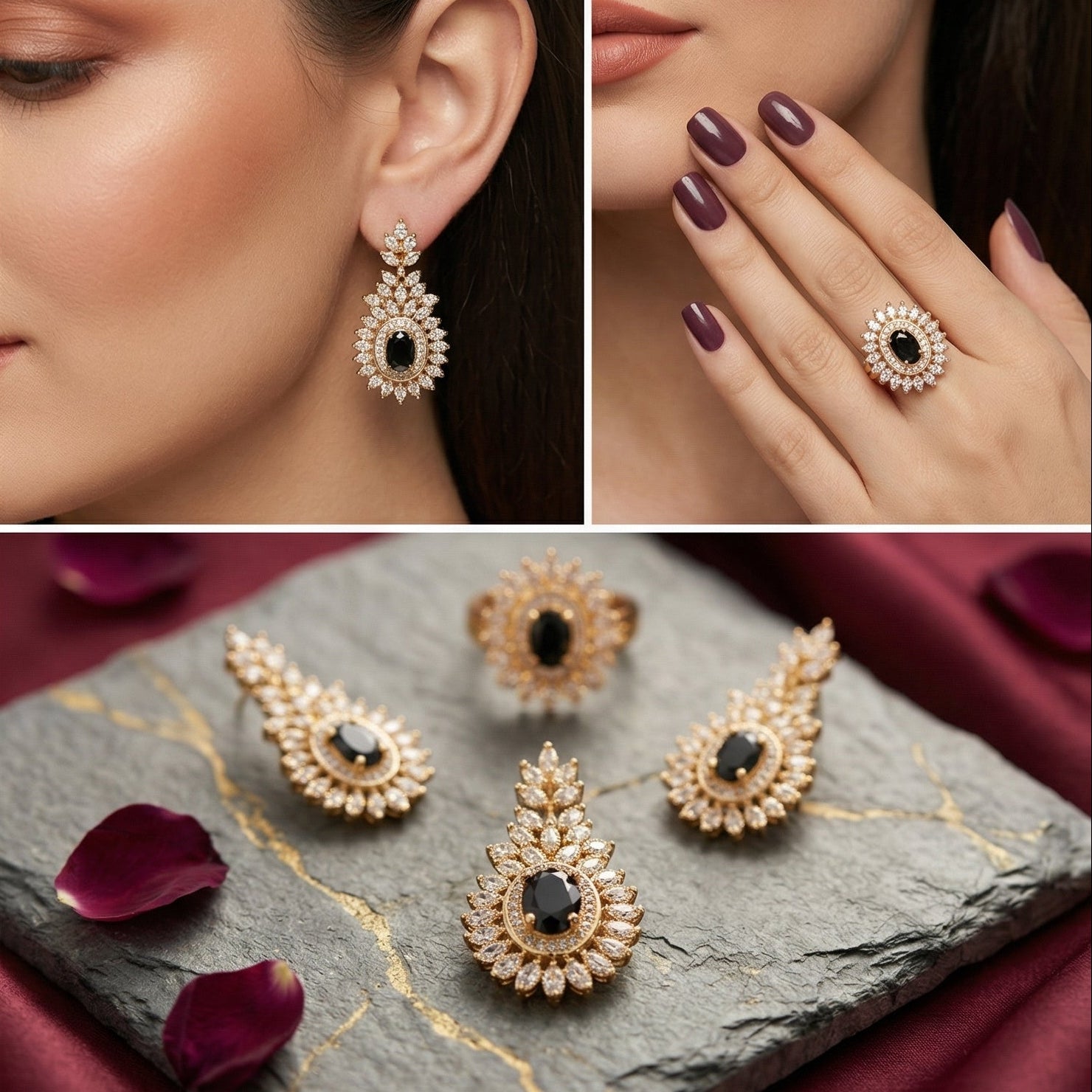 Royal Silver Crystal Necklace & Earrings Set