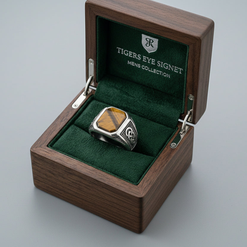 The Guardian Tiger’s Eye Signet Ring – 925 Sterling Silver & Natural Stone