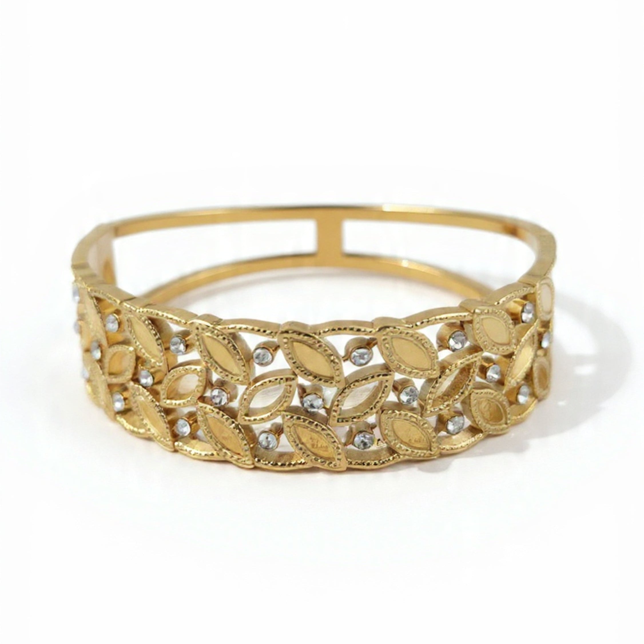 Elegant Gold-Tone Crystal Leaf Vine Bangle
